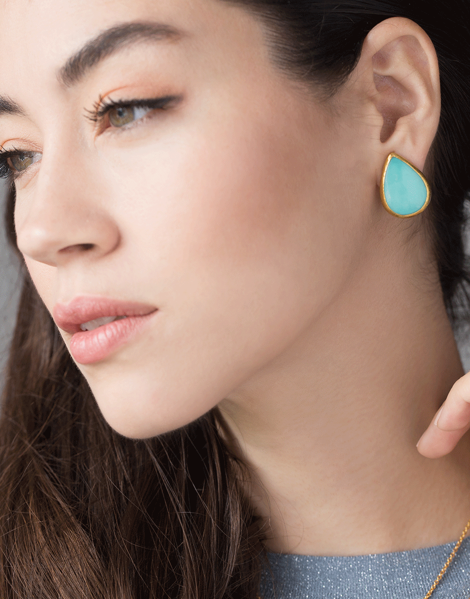 GURHAN-Rune Turquoise Stud Earring-YELLOW GOLD