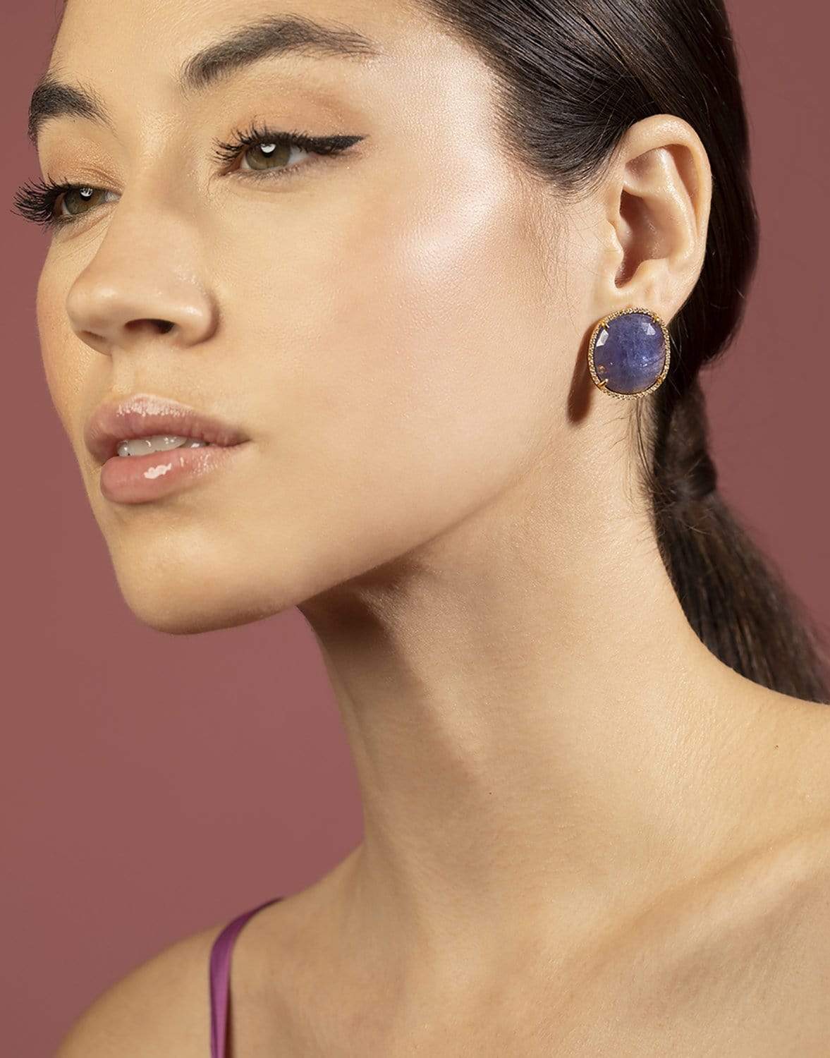GURHAN-Tanzanite Button Earrings-YELLOW GOLD