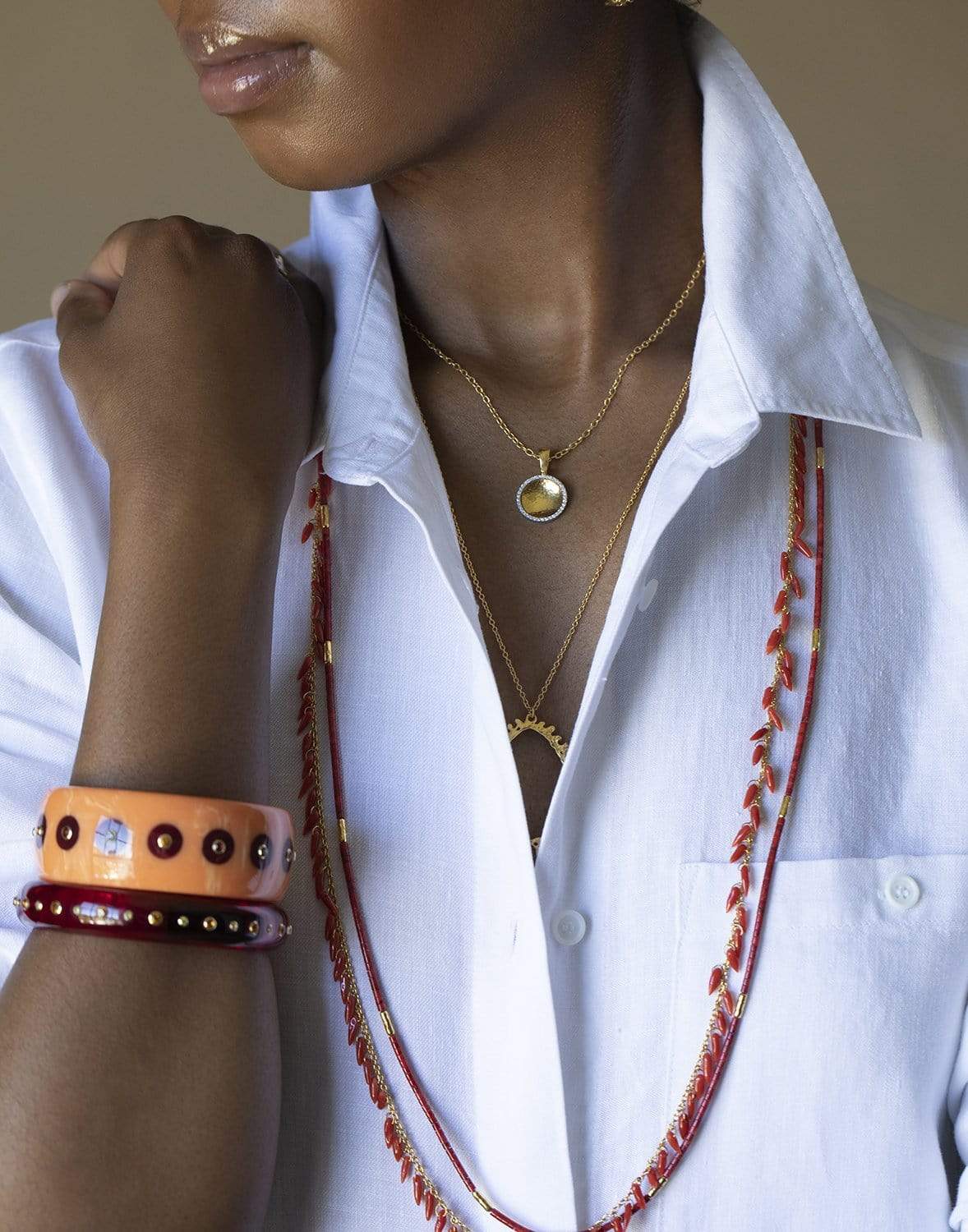GURHAN-Coral and Gold Beaded Necklace-YELLOW GOLD