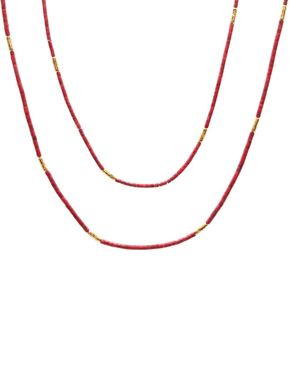GURHAN-Coral and Gold Beaded Necklace-YELLOW GOLD