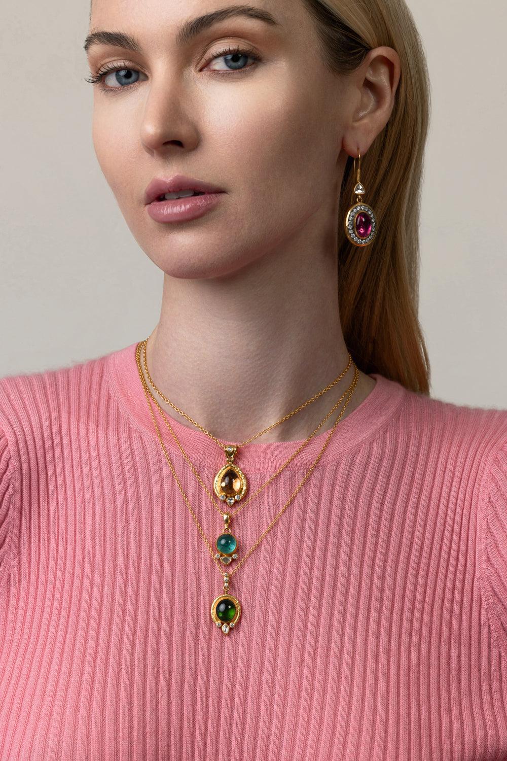 Green Tourmaline Pendant Necklace-YELLOW GOLD-JEWELRYFINE JEWELNECKLACE O-GURHAN