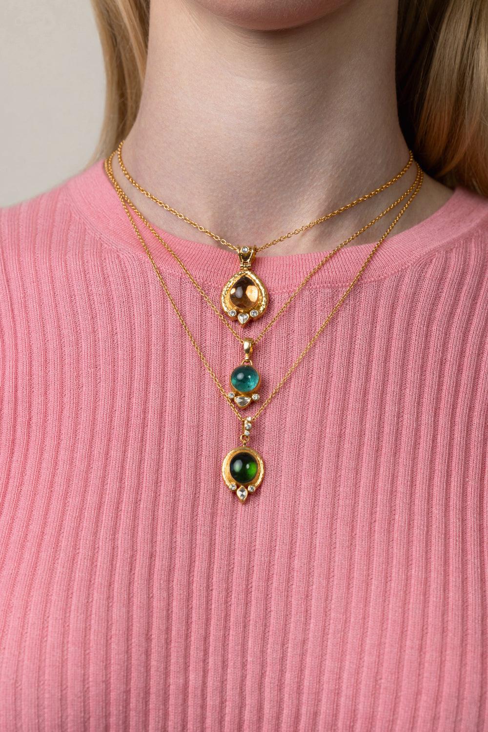Green Tourmaline Pendant Necklace-YELLOW GOLD-JEWELRYFINE JEWELNECKLACE O-GURHAN