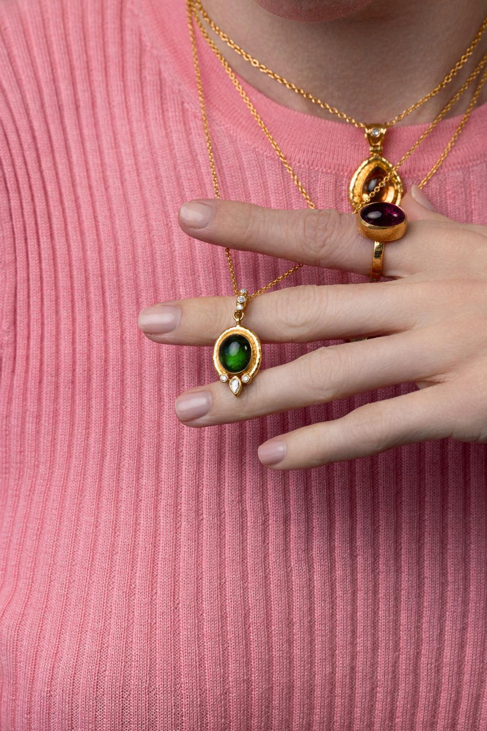 Green Tourmaline Pendant Necklace-YELLOW GOLD-JEWELRYFINE JEWELNECKLACE O-GURHAN
