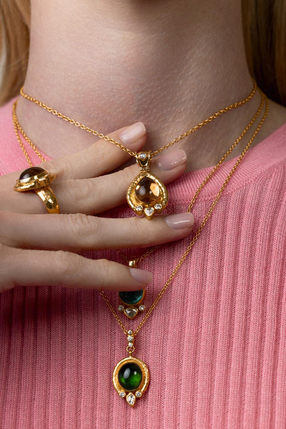 Peach Tourmaline Pendant Necklace-YELLOW GOLD-JEWELRYFINE JEWELNECKLACE O-GURHAN