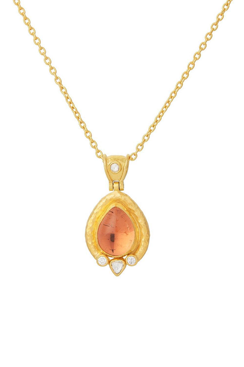 Peach Tourmaline Pendant Necklace-YELLOW GOLD-JEWELRYFINE JEWELNECKLACE O-GURHAN