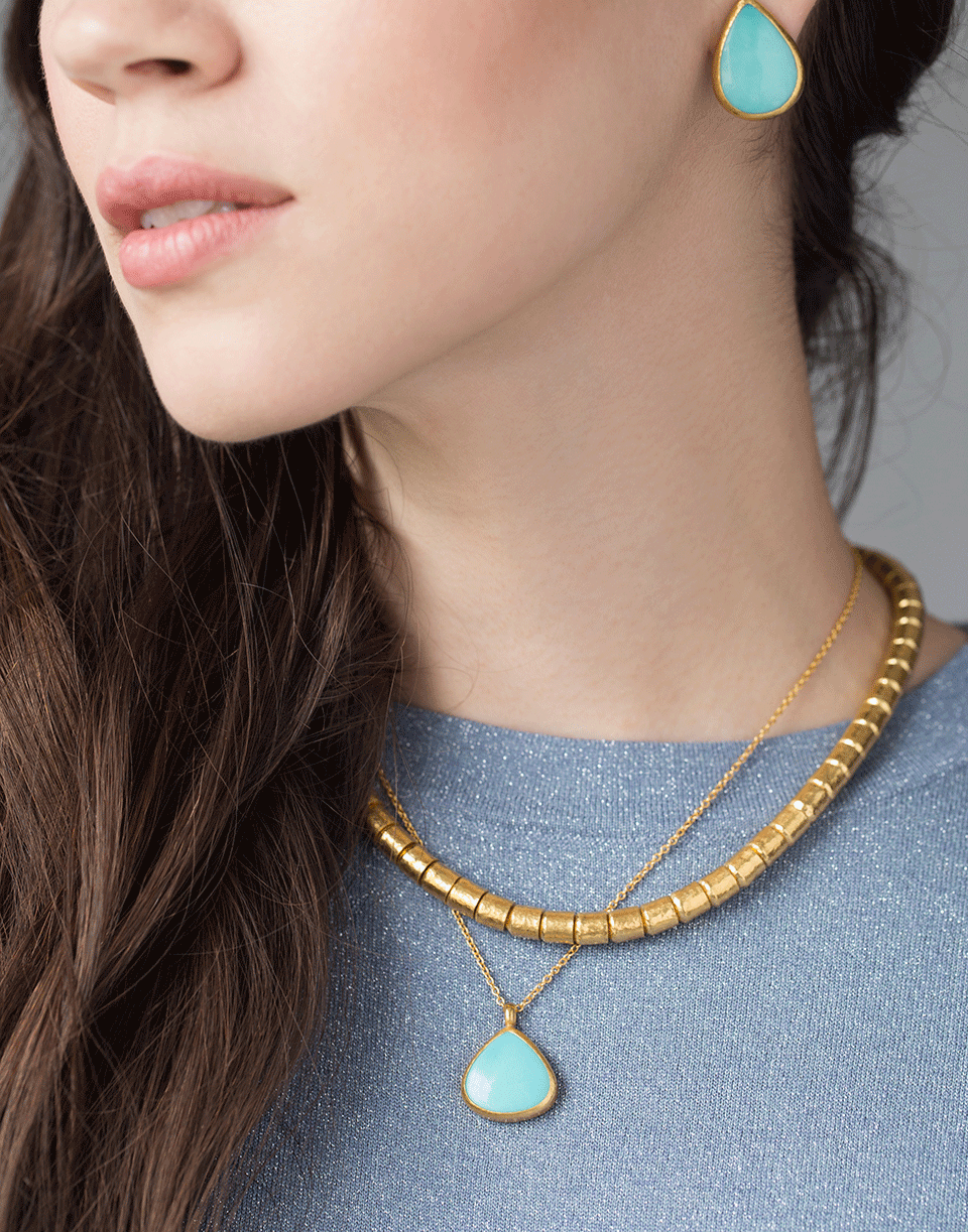 GURHAN-Rune Turquoise Pendant Necklace-YELLOW GOLD