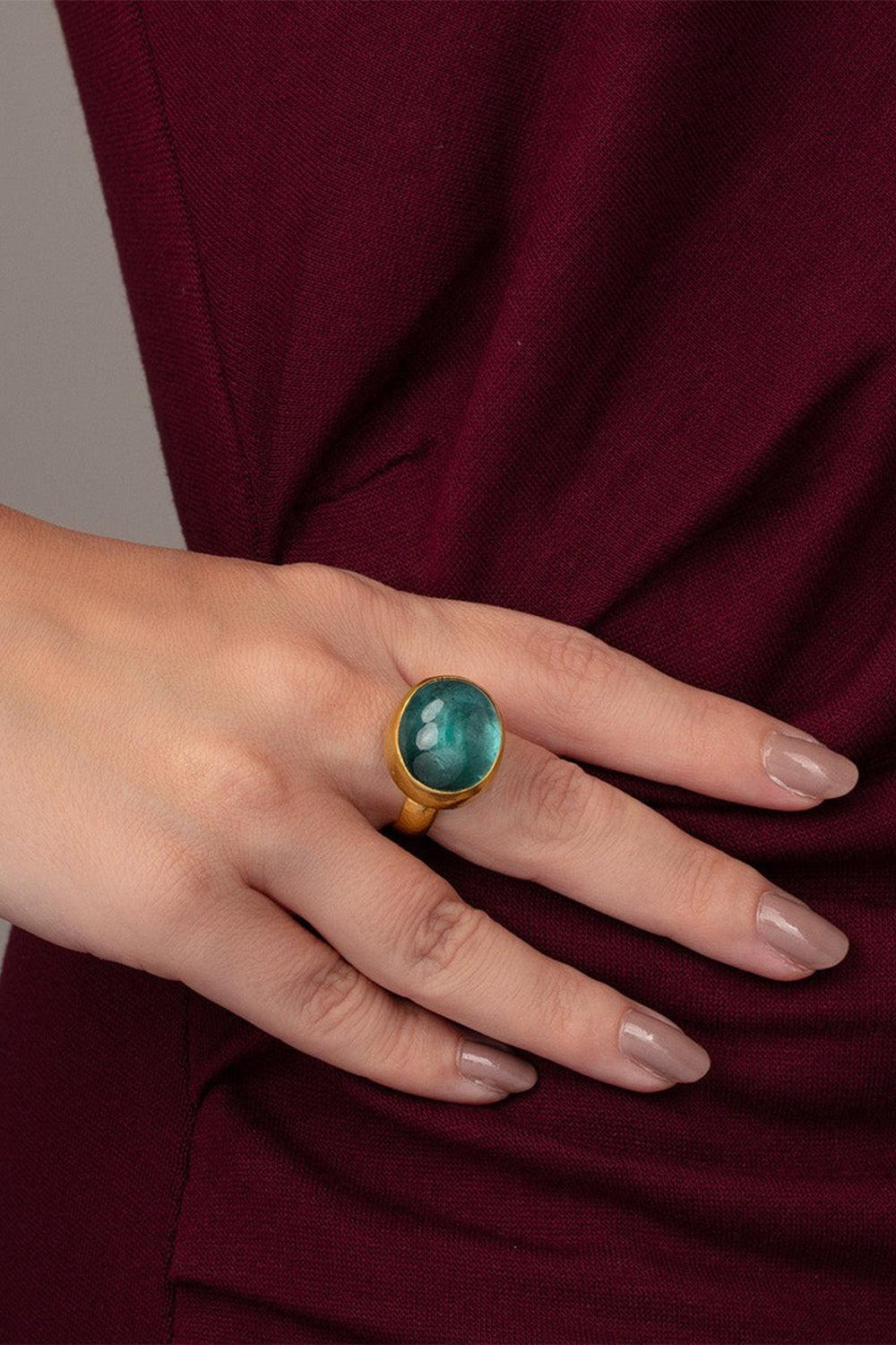 Green Tourmaline Rune Ring-YELLOW GOLD-7-JEWELRYFINE JEWELRING-GURHAN