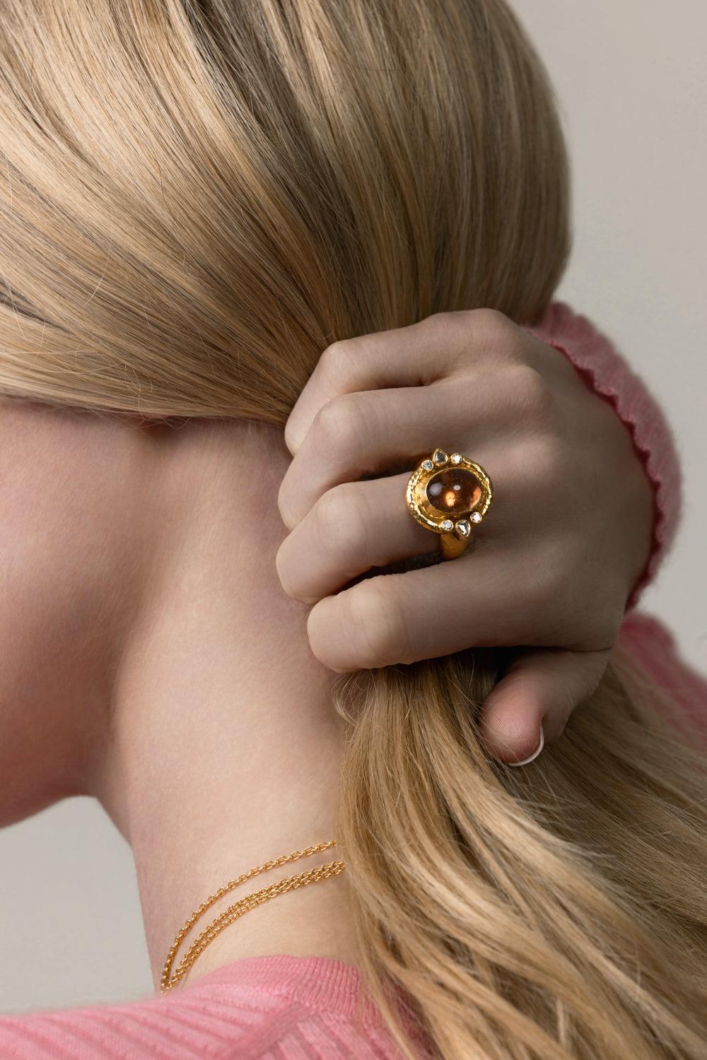 Peach Tourmaline Muse Ring-YELLOW GOLD-7-JEWELRYFINE JEWELRING-GURHAN