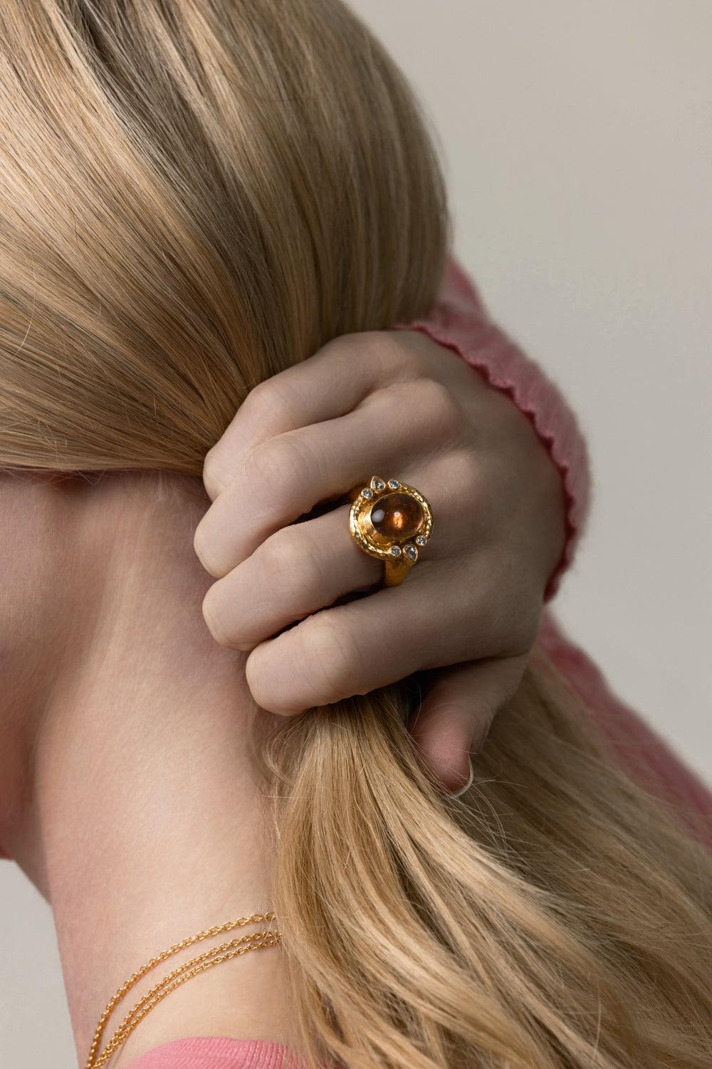 Peach Tourmaline Muse Ring-YELLOW GOLD-7-JEWELRYFINE JEWELRING-GURHAN