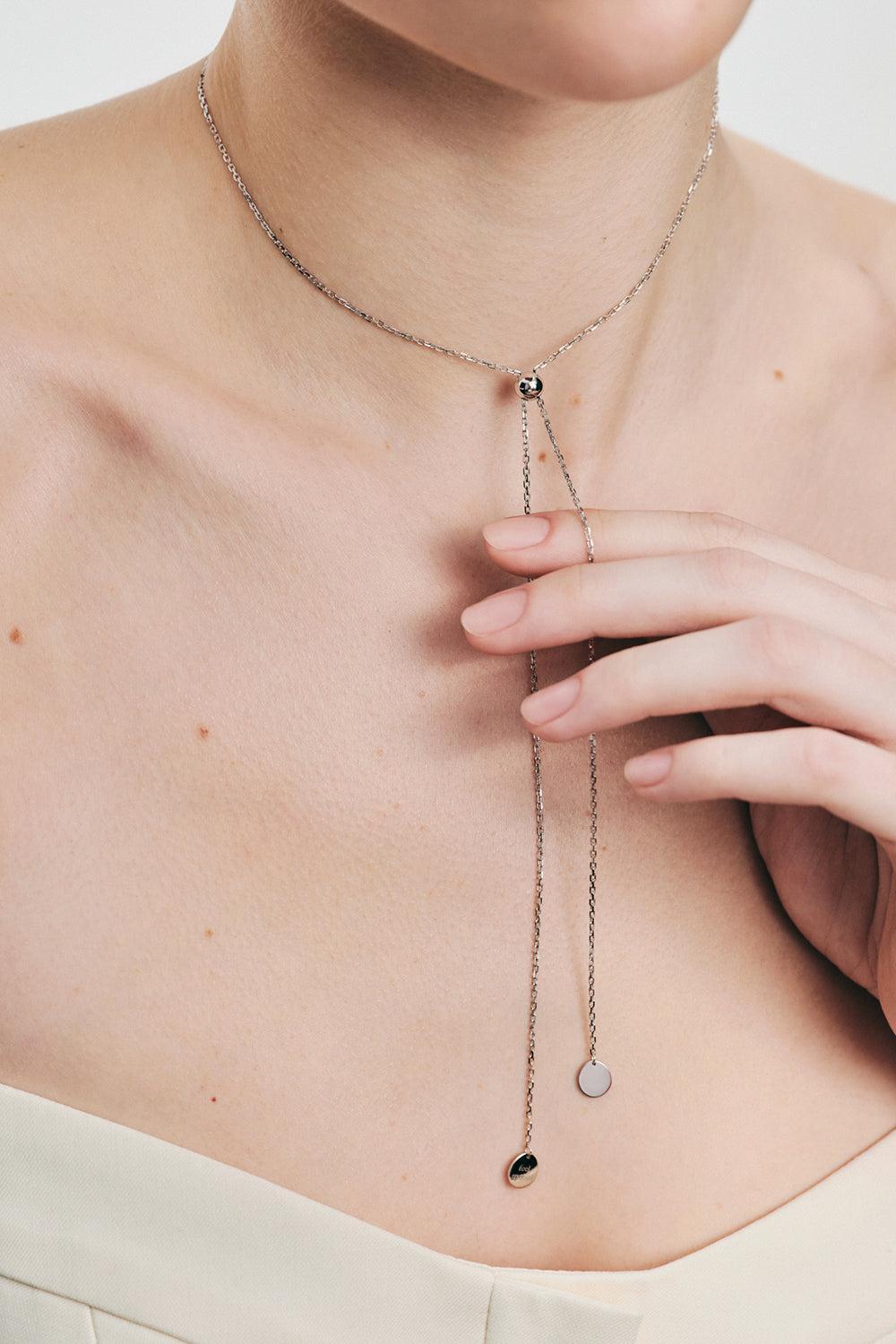 Flat Tie Necklace-WHITE GOLD-62CM-JEWELRYFINE JEWELNECKLACE O-GUZEMA FINE JEWELRY