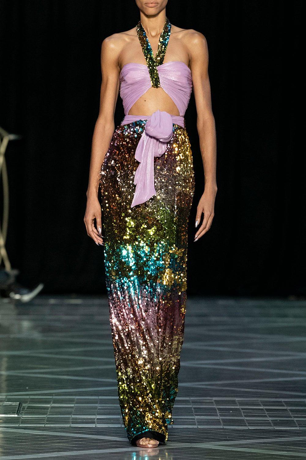 HALPERN-Halter Cut Out Gown-