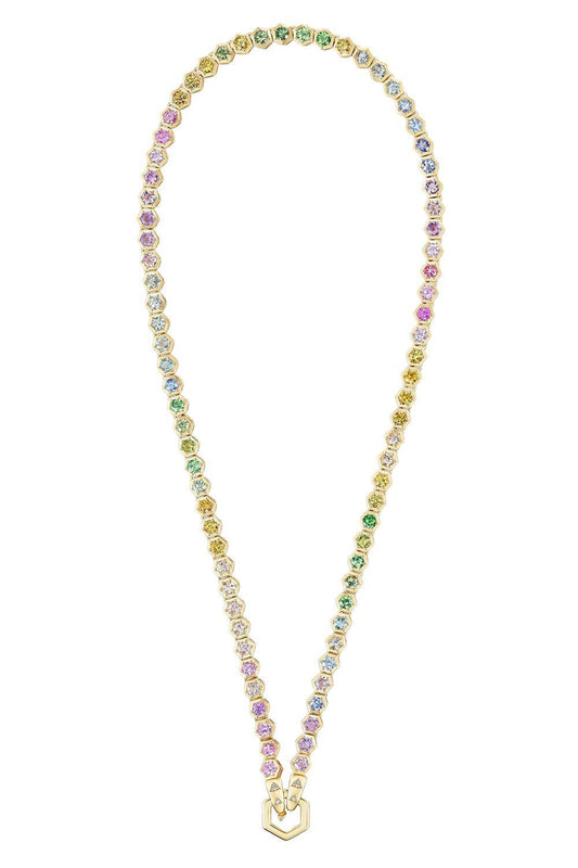 Pastel Rainbow Open Tennis Necklace-YELLOW GOLD-JEWELRYFINE JEWELNECKLACE O-HARWELL GODFREY