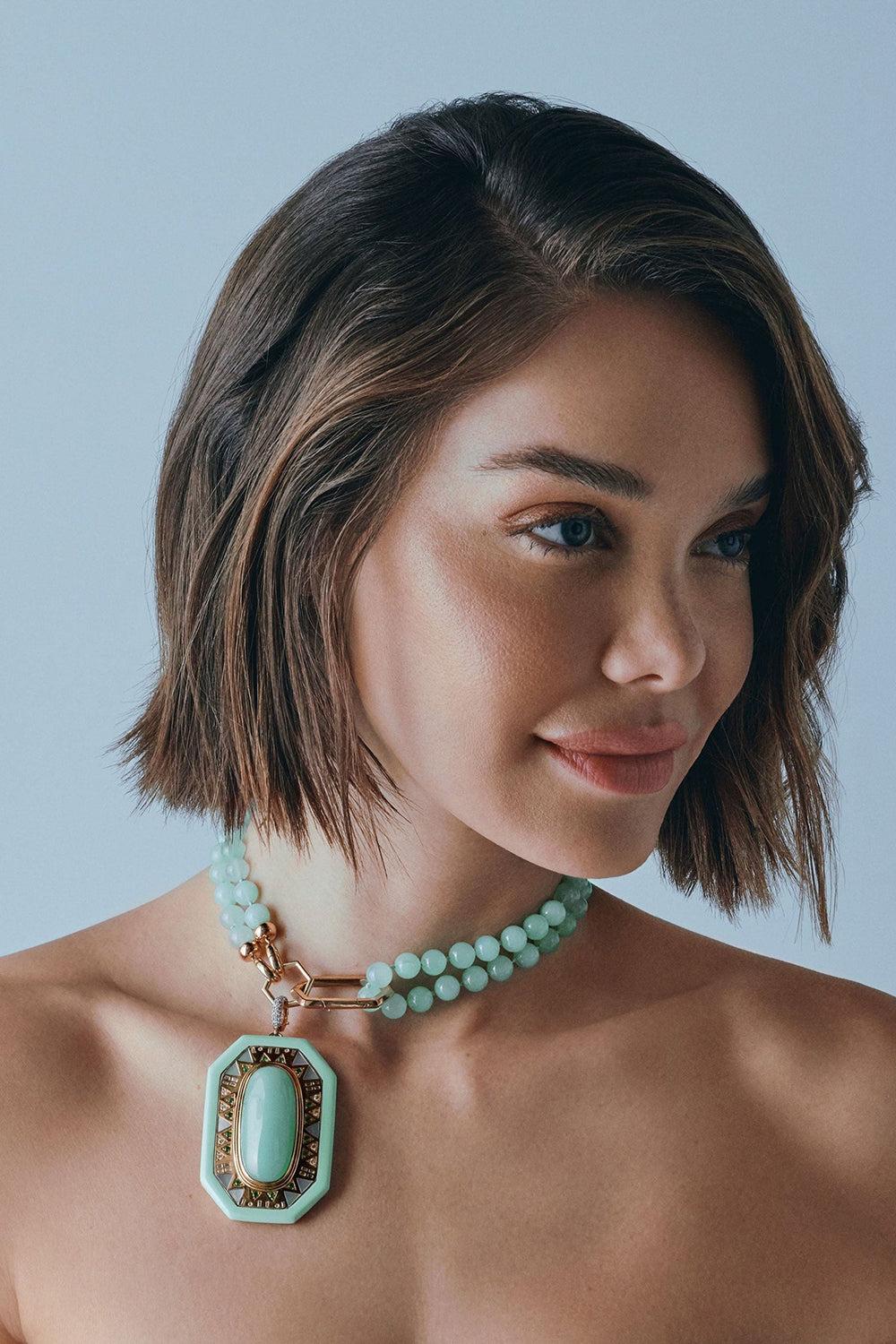 Chrysoprase Pendant Bead Foundation Necklace-YELLOW GOLD-JEWELRYFINE JEWELNECKLACE O-HARWELL GODFREY