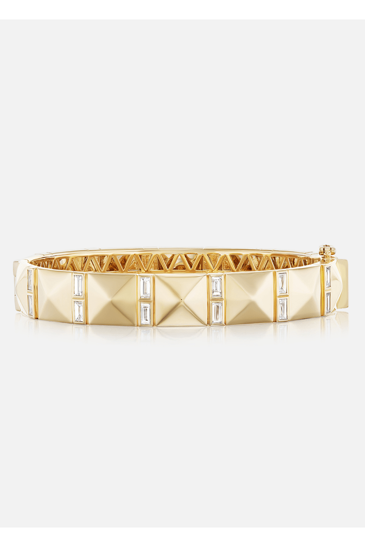 HARWELL GODFREY-Double Baguette Stud Bangle-YELLOW GOLD