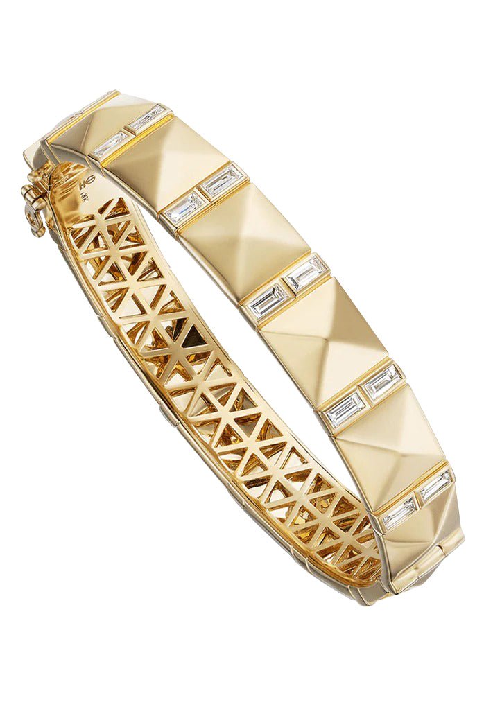 HARWELL GODFREY-Double Baguette Stud Bangle-YELLOW GOLD