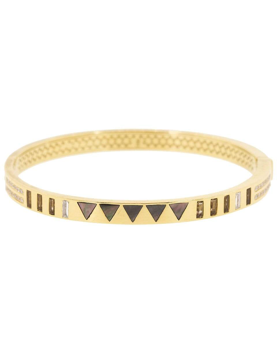 HARWELL GODFREY-Triangle Mother of Pearl Inlay and Diamond Bangle-YELLOW GOLD