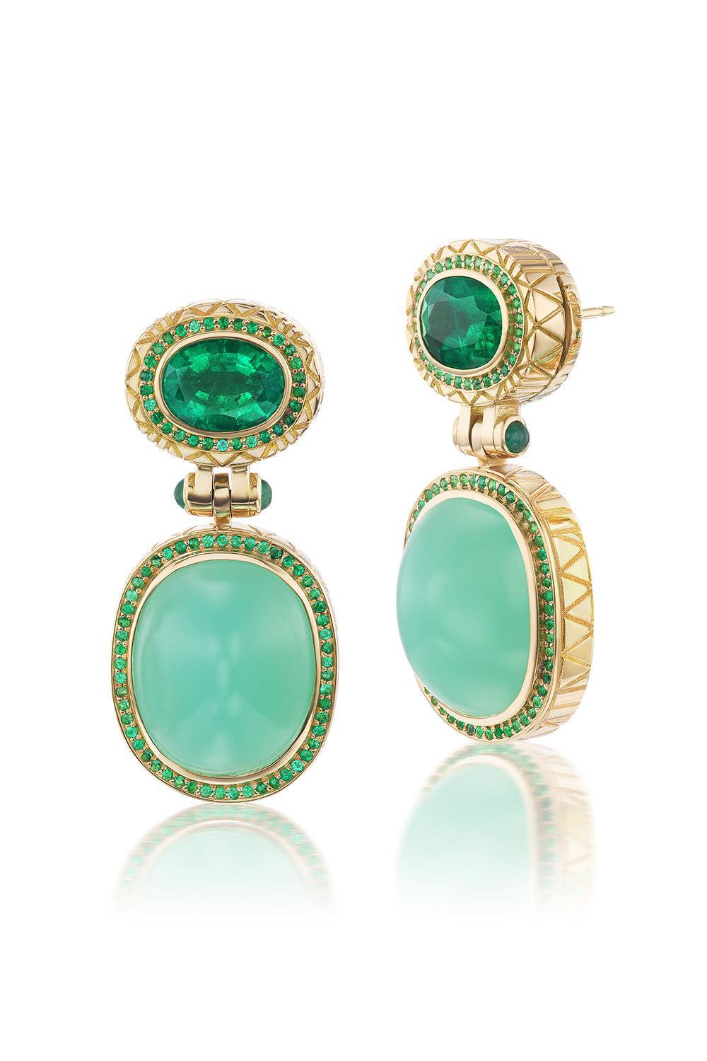 Chrysoprase Emerald Drop Earrings-YELLOW GOLD-JEWELRYFINE JEWELEARRING-HARWELL GODFREY