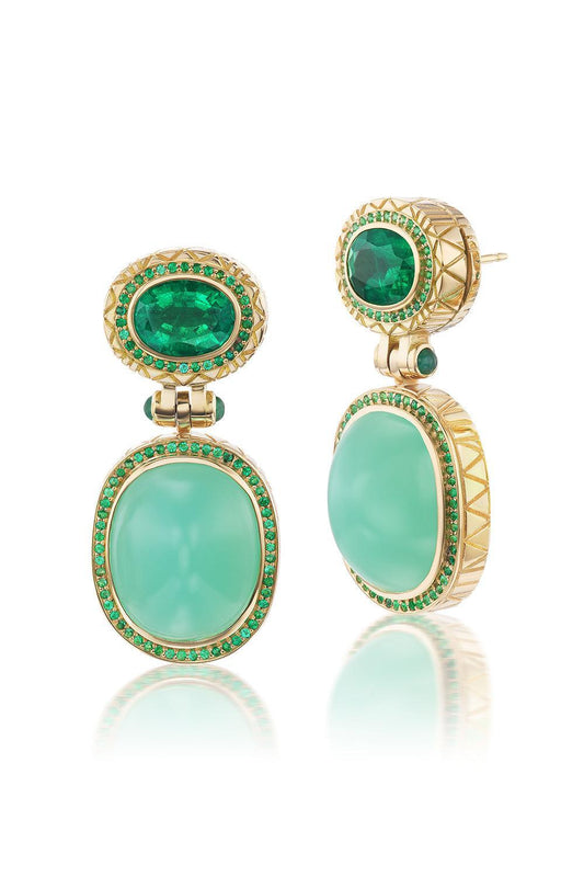 Chrysoprase Emerald Drop Earrings-YELLOW GOLD-JEWELRYFINE JEWELEARRING-HARWELL GODFREY