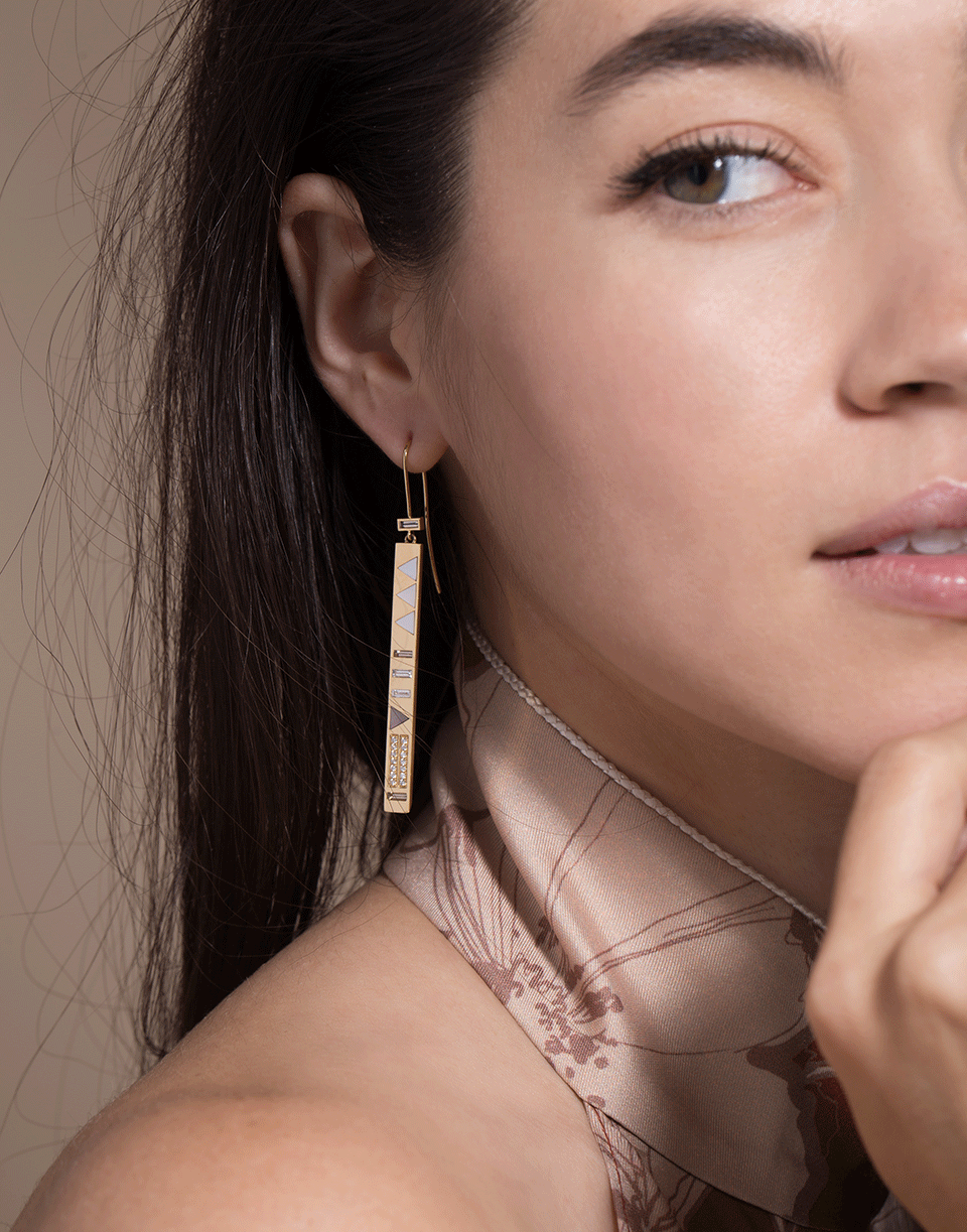 HARWELL GODFREY-Juju Stick Mother of Pearl and Baguette Diamond Drop Earrings-YELLOW GOLD