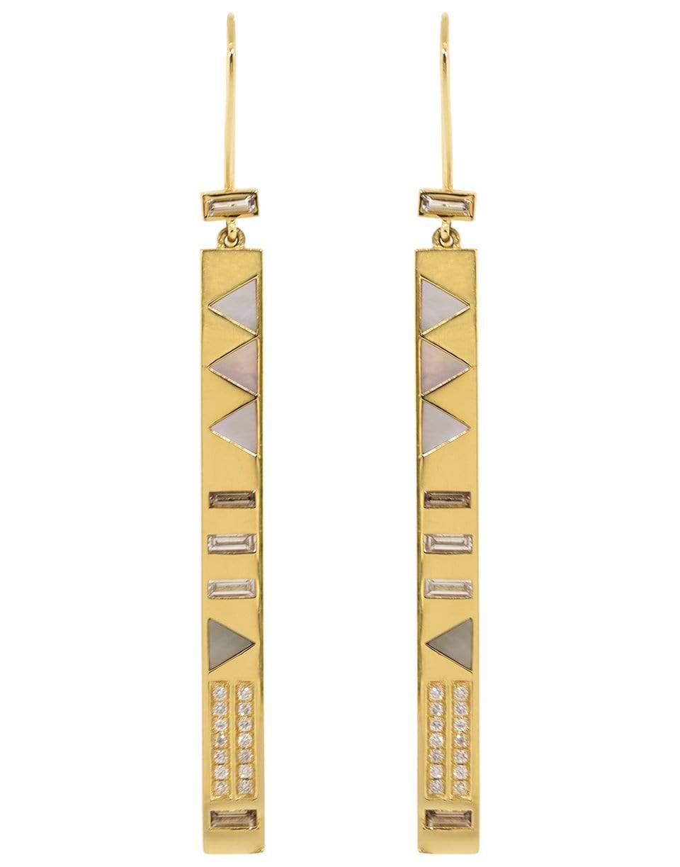 HARWELL GODFREY-Juju Stick Mother of Pearl and Baguette Diamond Drop Earrings-YELLOW GOLD