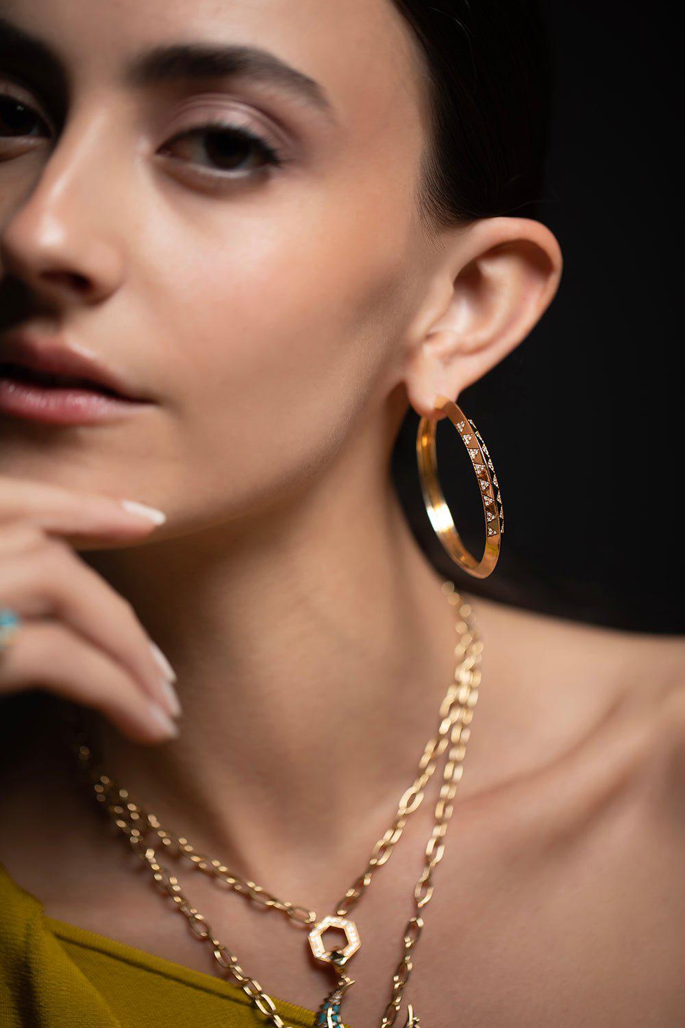 HARWELL GODFREY-Knife Edge Diamond Pave Hoop Earrings-YELLOW GOLD