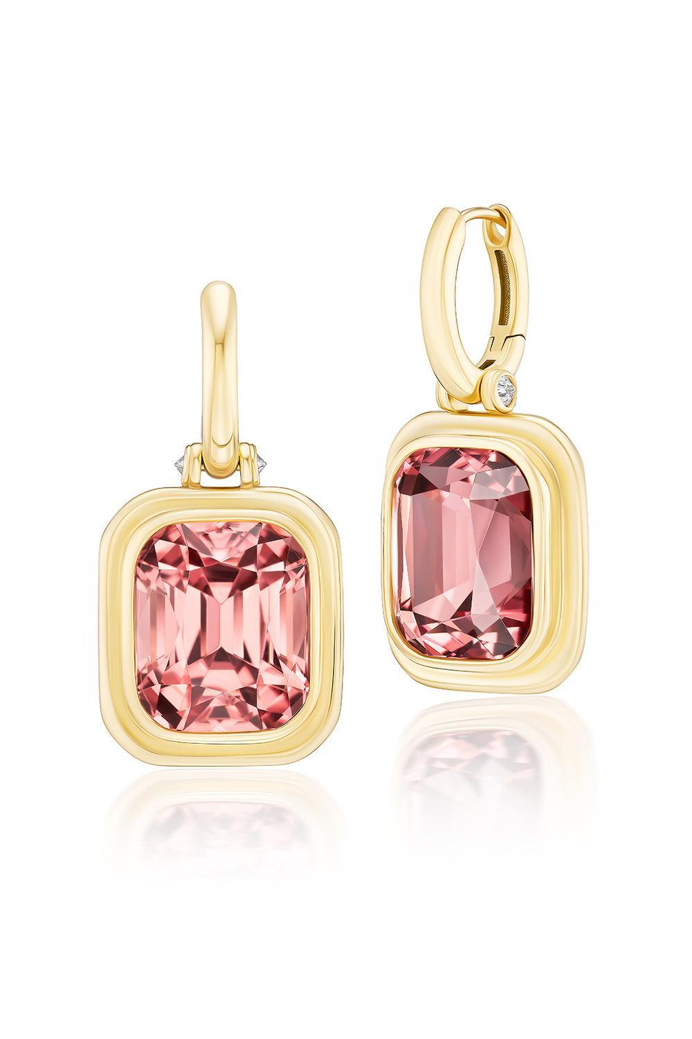 Peach Tourmaline Drop Huggie Earrings-YELLOW GOLD-JEWELRYFINE JEWELEARRING-HARWELL GODFREY