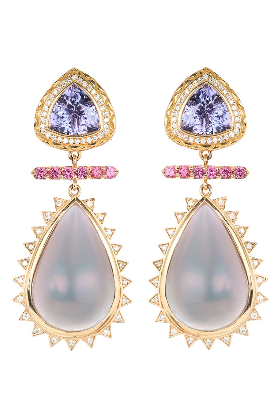HARWELL GODFREY-Pearl and Tanzanite Earrings-YELLOW GOLD