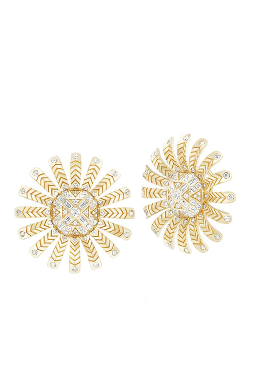 HARWELL GODFREY-Sunflower Button Stud Earrings-YELLOW GOLD