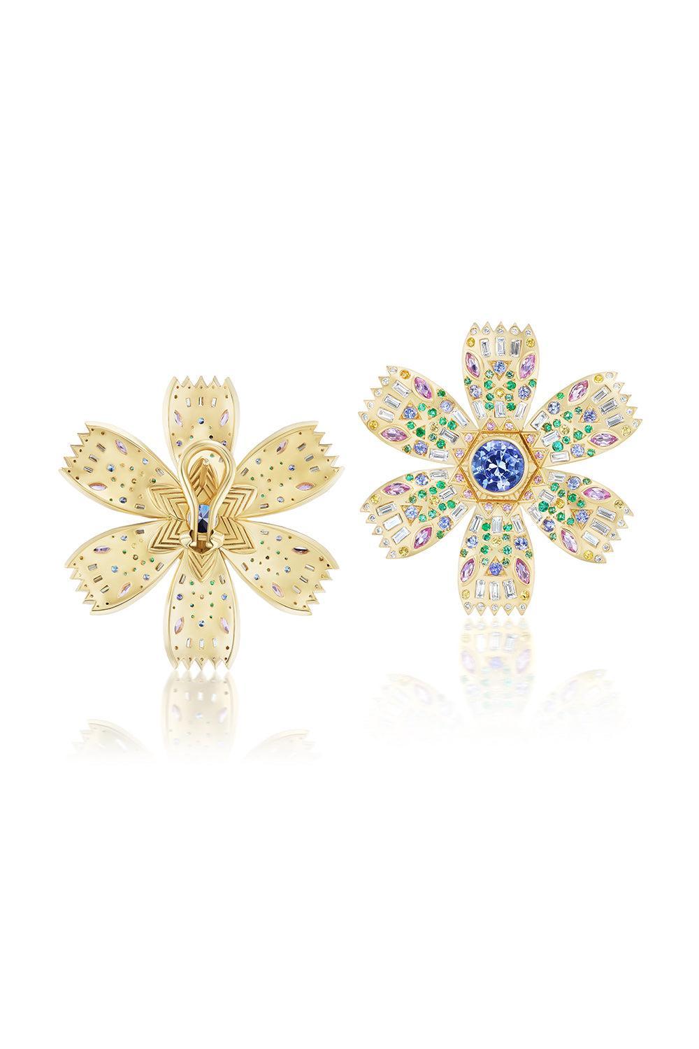 Tanzanite Poppy Stud Earrings-YELLOW GOLD-JEWELRYFINE JEWELEARRING-HARWELL GODFREY