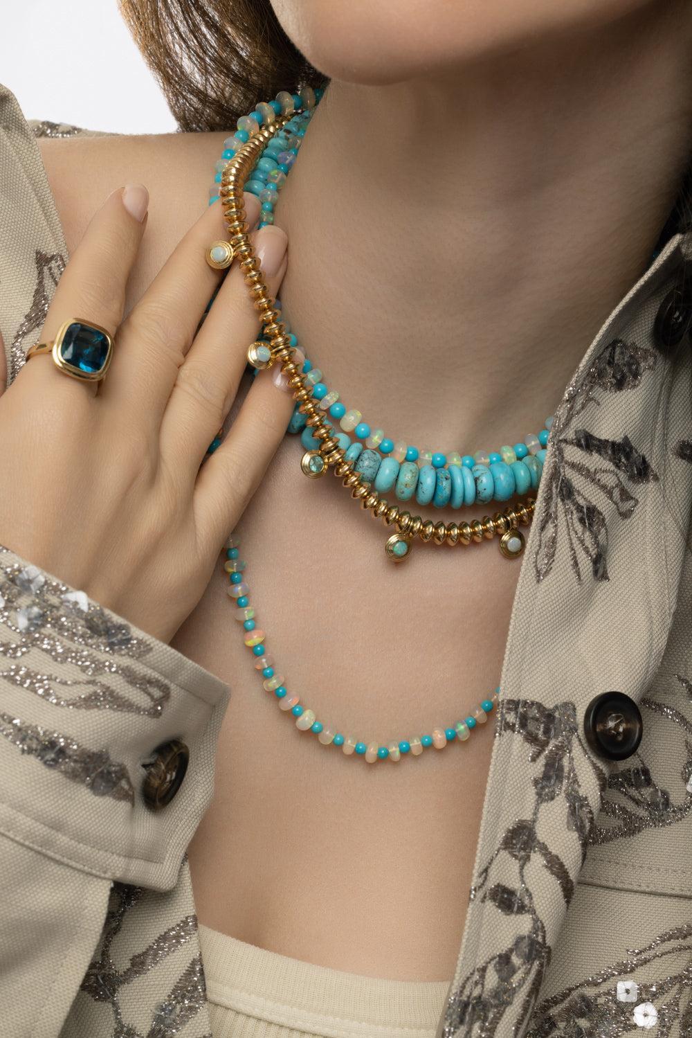 Knife Edge Paraiba Opal Link Necklace-YELLOW GOLD-16-JEWELRYFINE JEWELNECKLACE O-HARWELL GODFREY