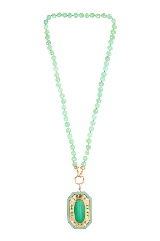 HARWELL GODFREY-Chrysoprase Pendant Bead Foundation Necklace-YELLOW GOLD