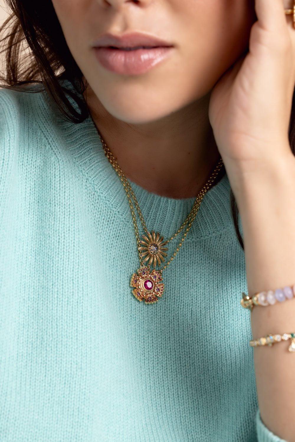 HARWELL GODFREY-Mini Sunflower Pendant Necklace-YELLOW GOLD