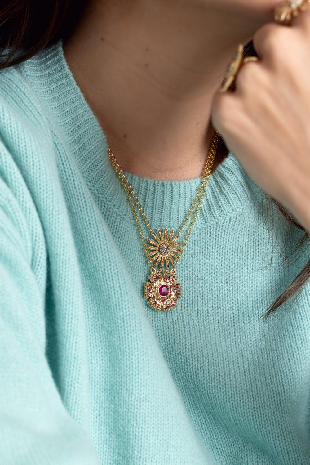 HARWELL GODFREY-Mini Sunflower Pendant Necklace-YELLOW GOLD