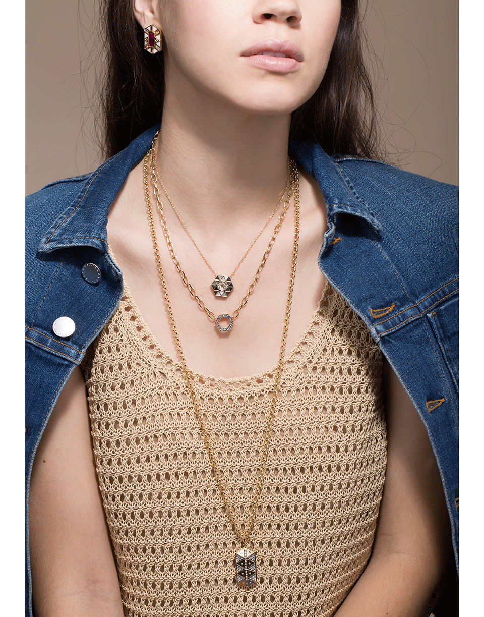 HARWELL GODFREY-Mother of Pearl Elements Stone Inlay Necklace-YELLOW GOLD