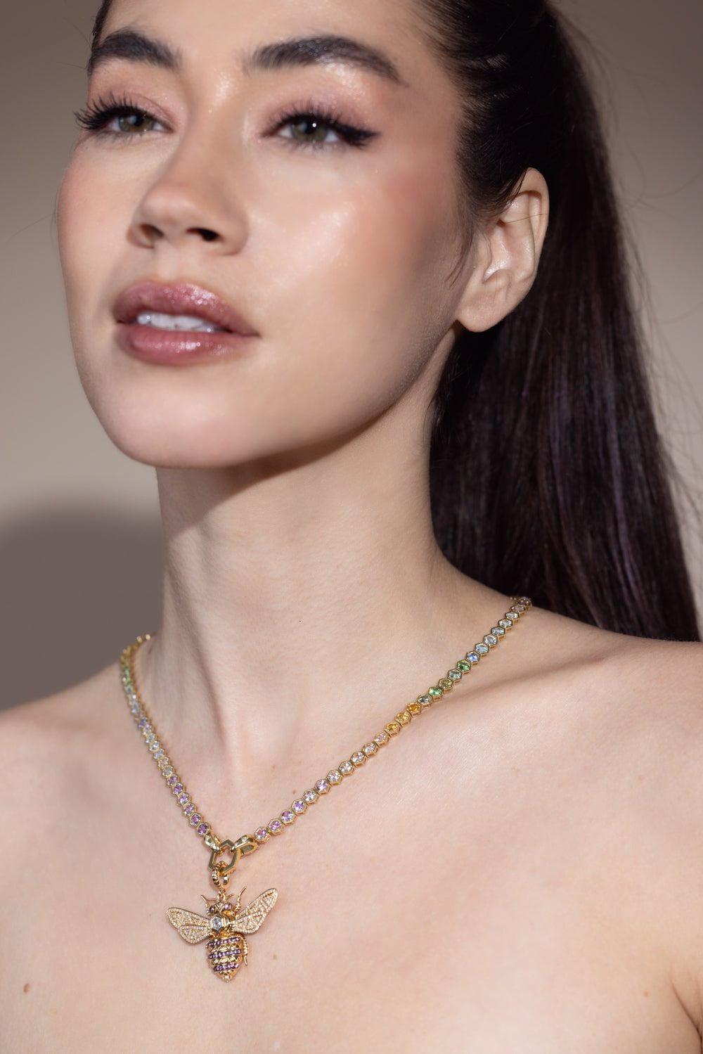 HARWELL GODFREY-Pastel Rainbow Open Tennis Necklace-YELLOW GOLD