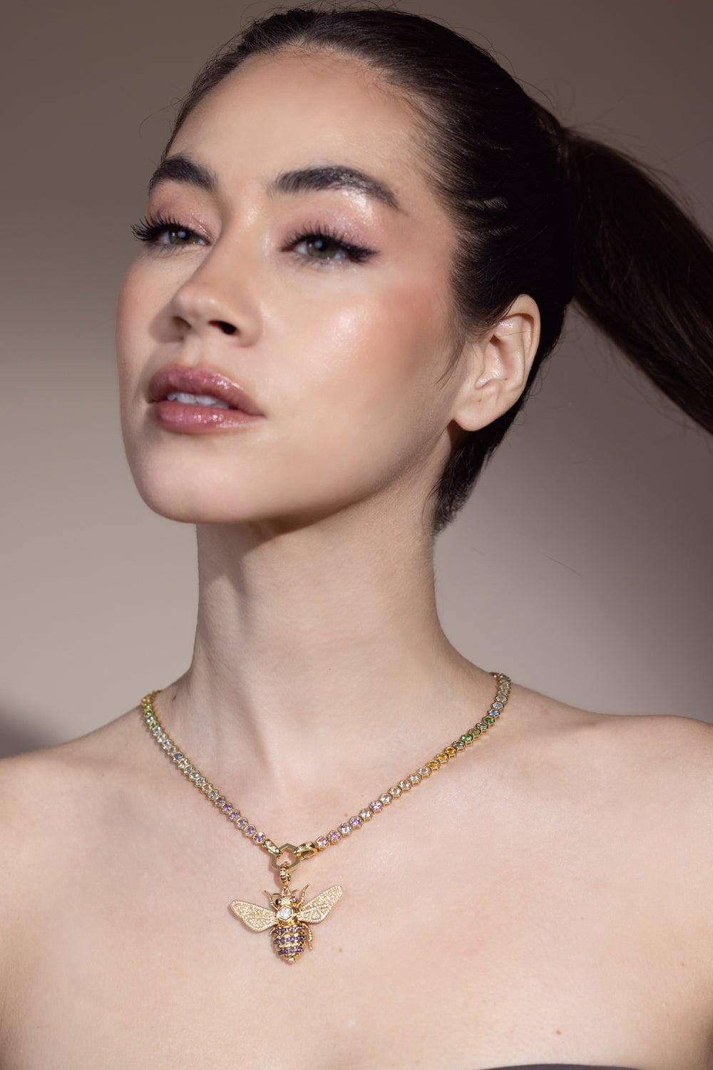 HARWELL GODFREY-Pastel Rainbow Open Tennis Necklace-YELLOW GOLD