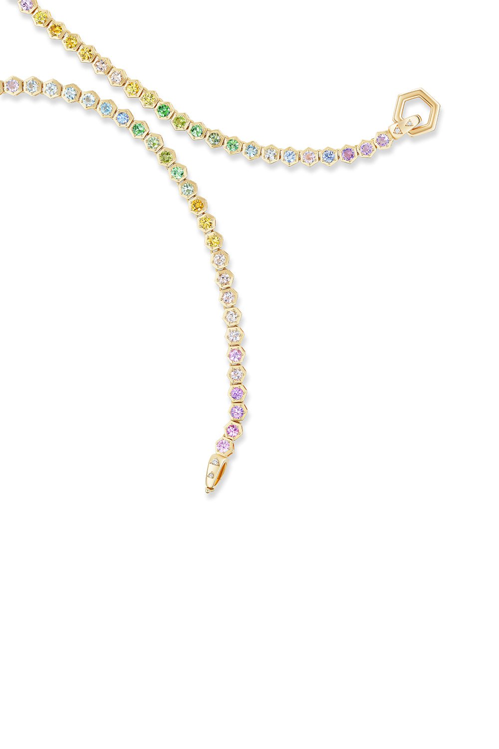HARWELL GODFREY-Pastel Rainbow Open Tennis Necklace-YELLOW GOLD