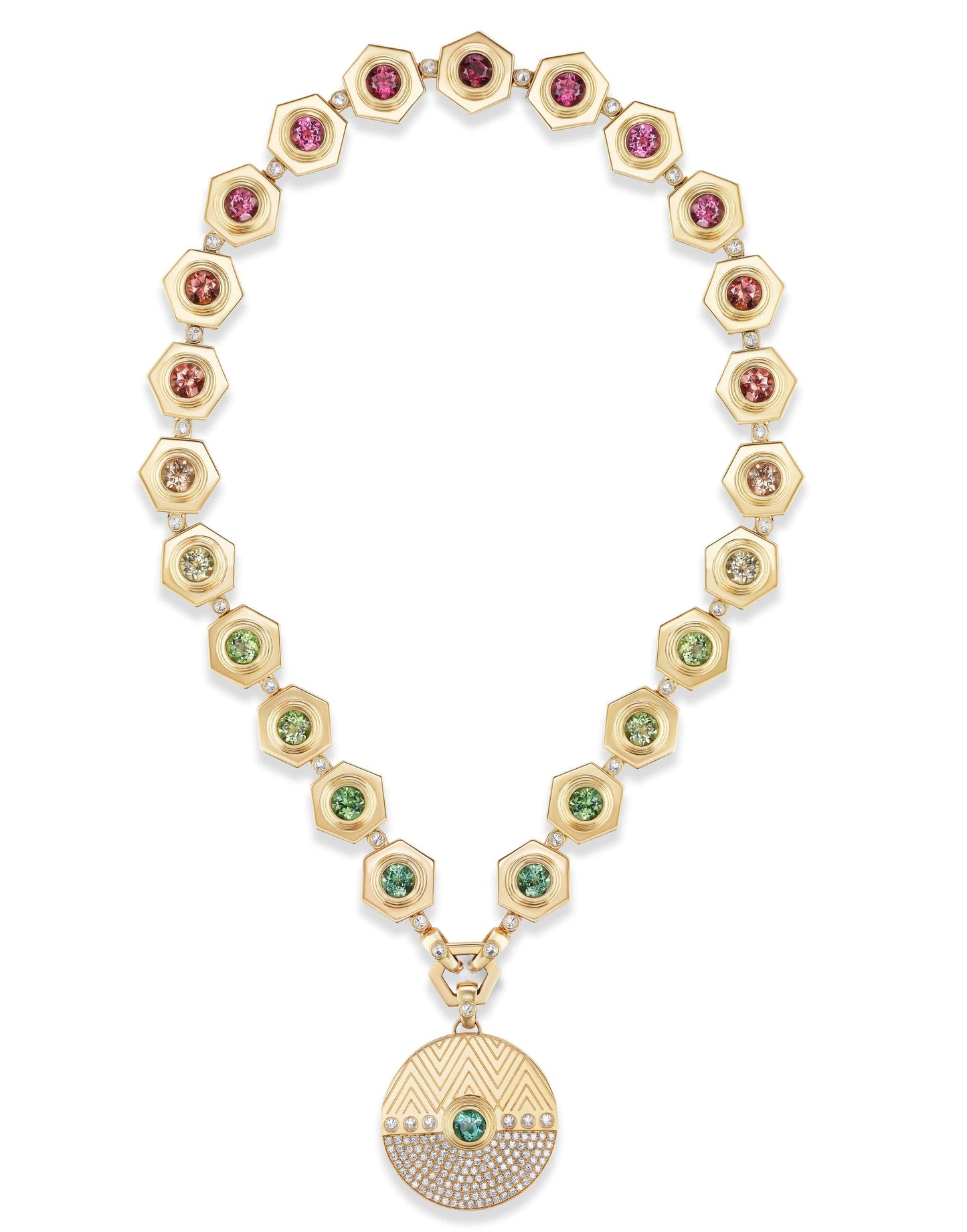 HARWELL GODFREY-Rainbow Ombre Tormaline Collar Necklace-YELLOW GOLD