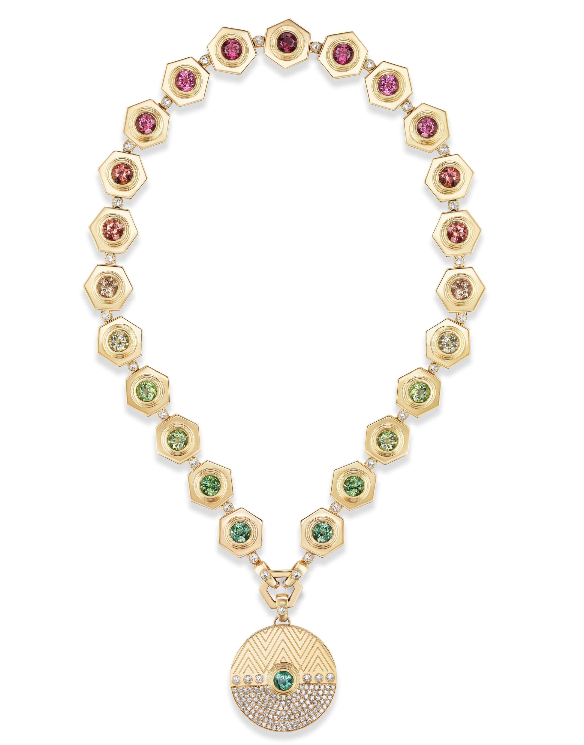 HARWELL GODFREY-Rainbow Ombre Tormaline Collar Necklace-YELLOW GOLD