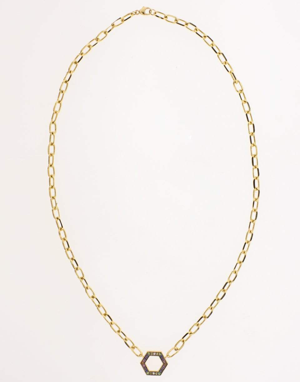 HARWELL GODFREY-Rainbow Pave Hexagon Necklace-YELLOW GOLD