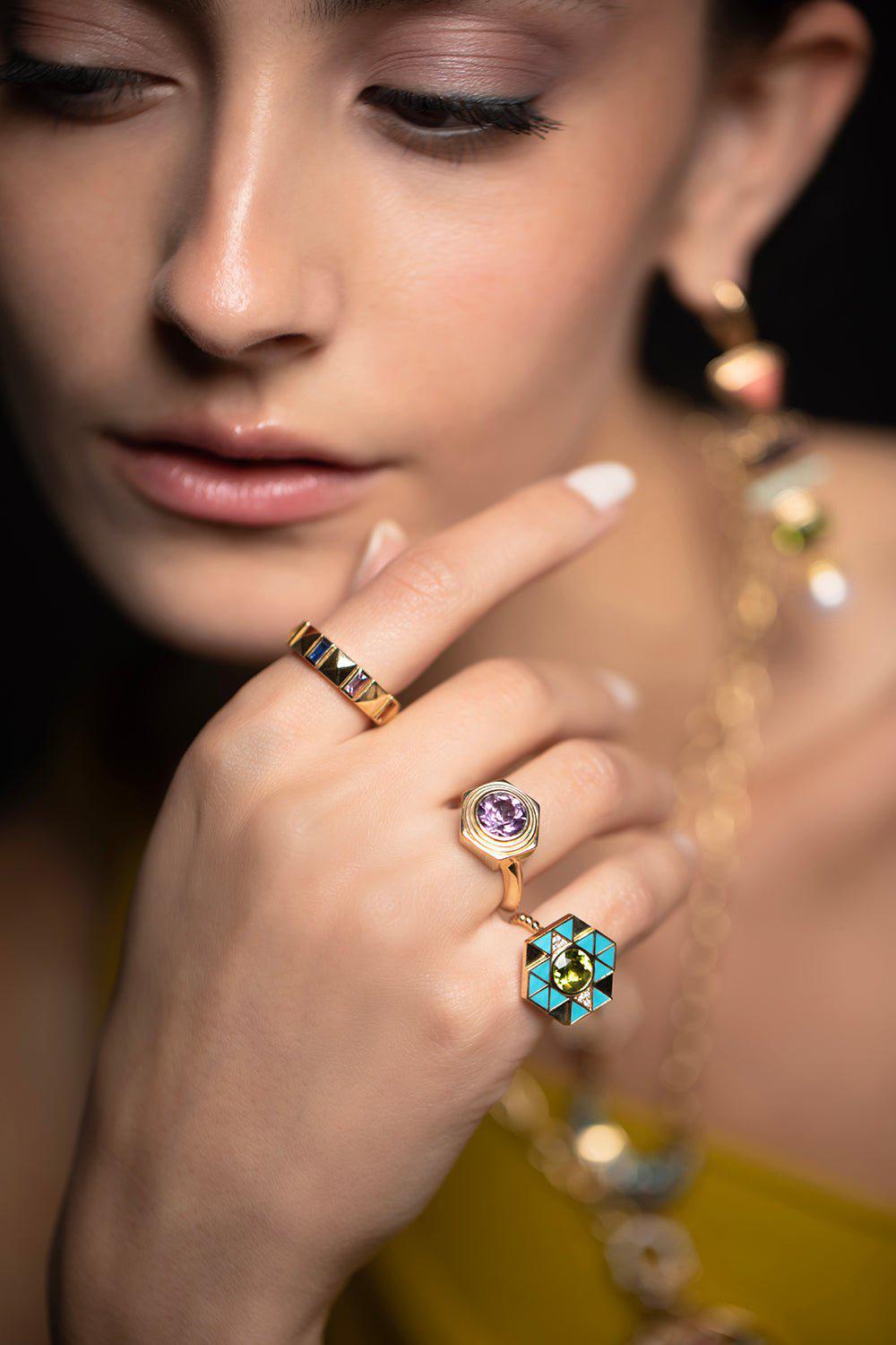HARWELL GODFREY-Hexed Amethyst Ring-YELLOW GOLD