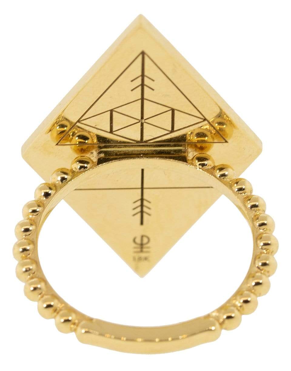 HARWELL GODFREY-Lapis, Turquoise, and Diamond Inlay Shield Ring-YELLOW GOLD