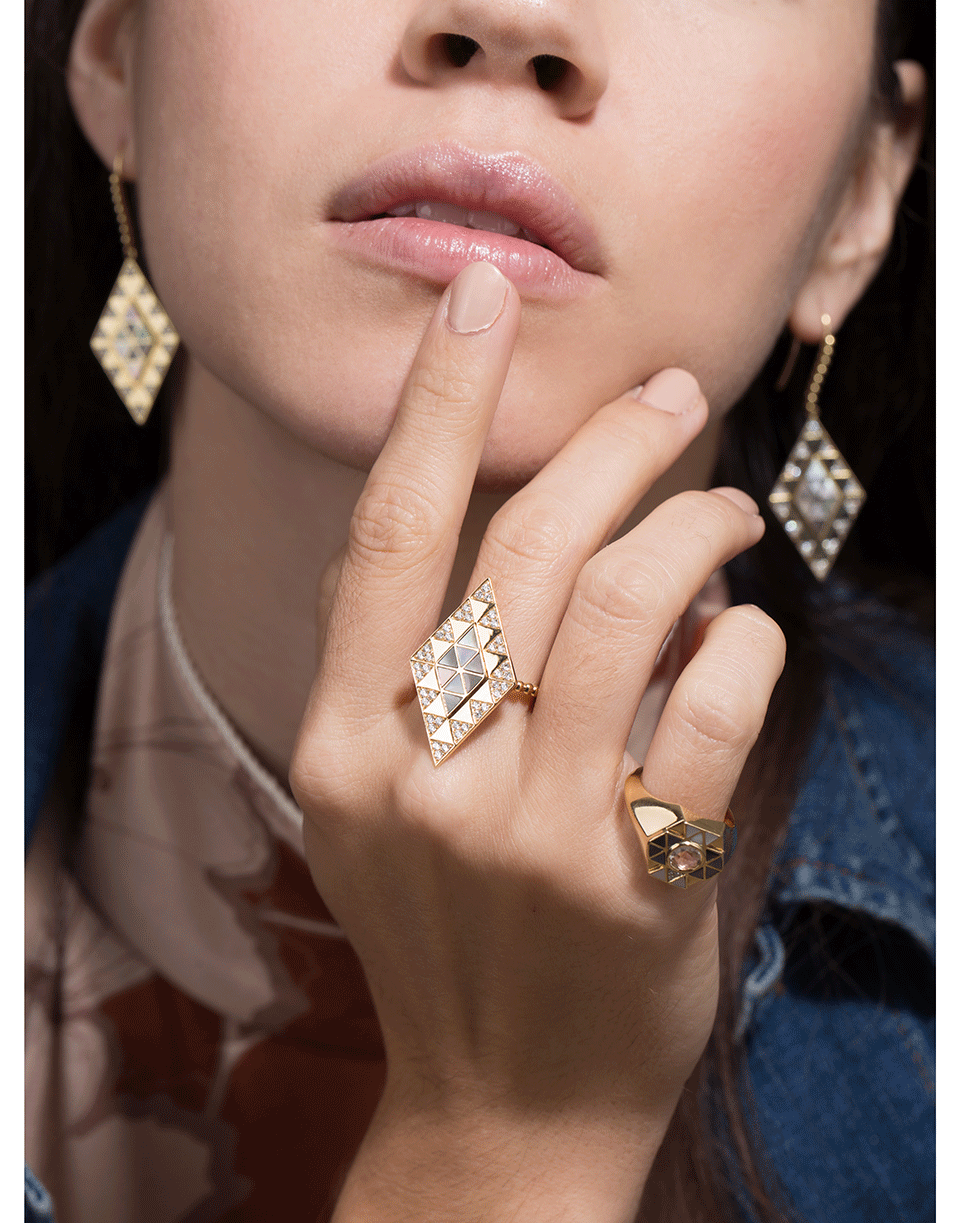 HARWELL GODFREY-Mother of Pearl and Diamond Inlay Shield Ring-YELLOW GOLD