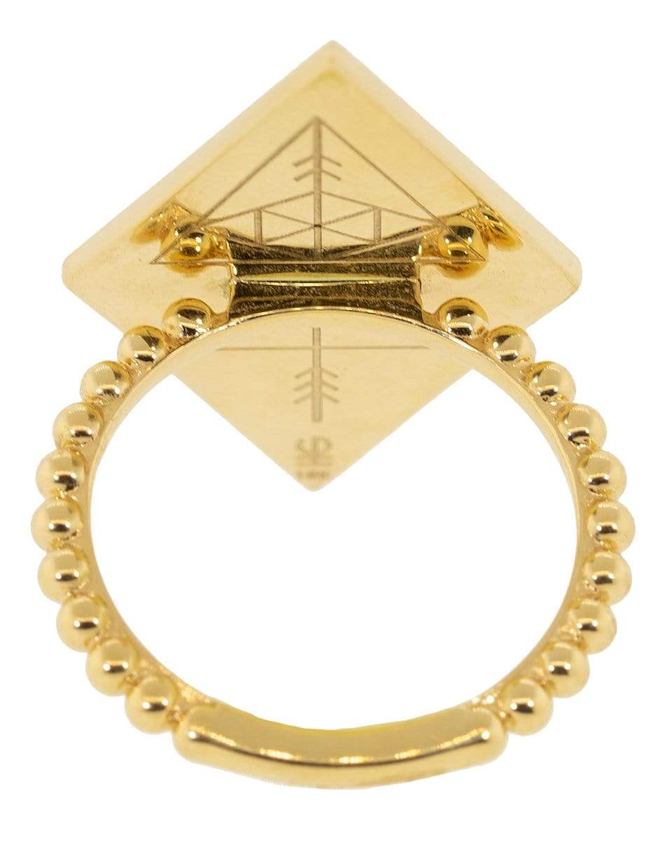 HARWELL GODFREY-Mother of Pearl and Diamond Inlay Shield Ring-YELLOW GOLD