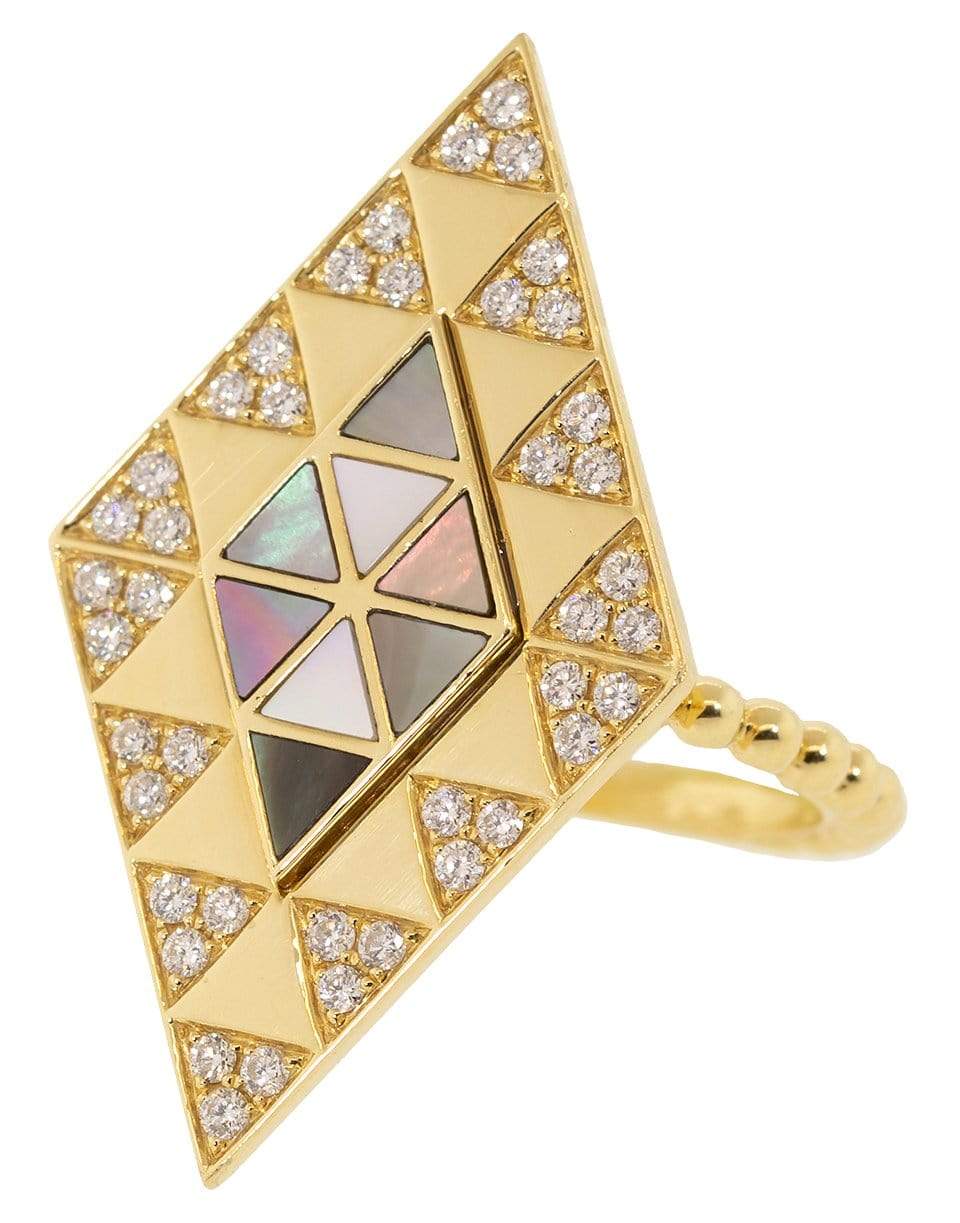 HARWELL GODFREY-Mother of Pearl and Diamond Inlay Shield Ring-YELLOW GOLD