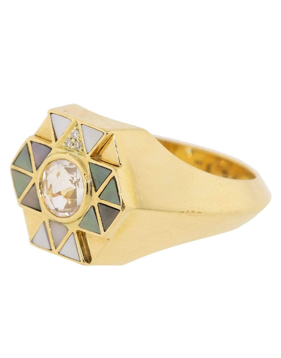 HARWELL GODFREY-Mother of Pearl and Rock Crystal Inlay Ring-YELLOW GOLD