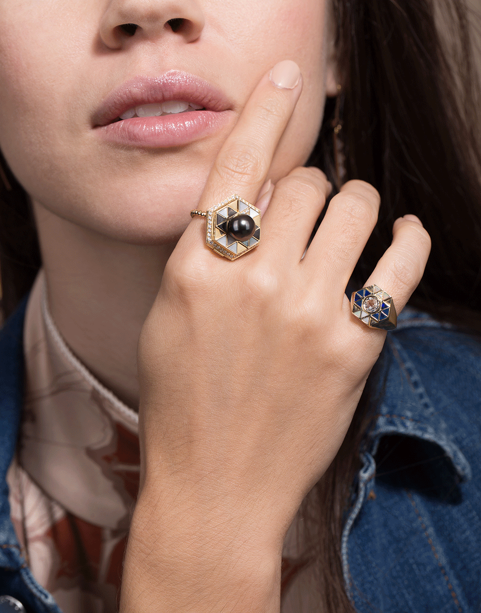 HARWELL GODFREY-Pearl Top Diamond Poison Ring-YELLOW GOLD