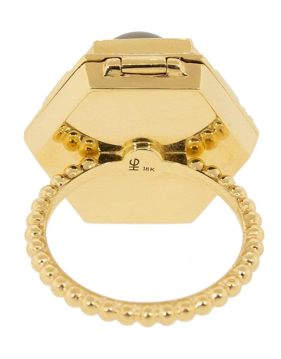 HARWELL GODFREY-Pearl Top Diamond Poison Ring-YELLOW GOLD