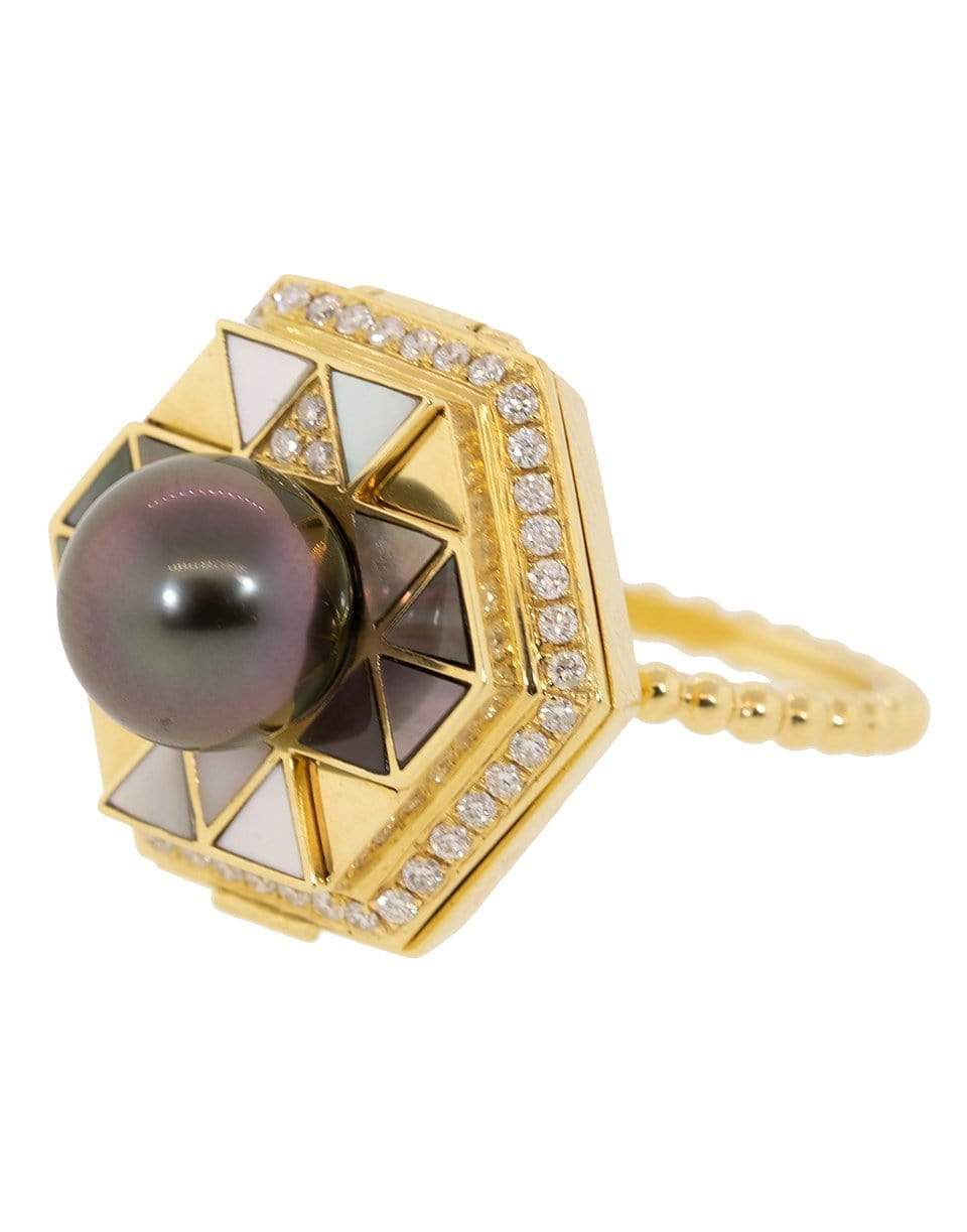 HARWELL GODFREY-Pearl Top Diamond Poison Ring-YELLOW GOLD
