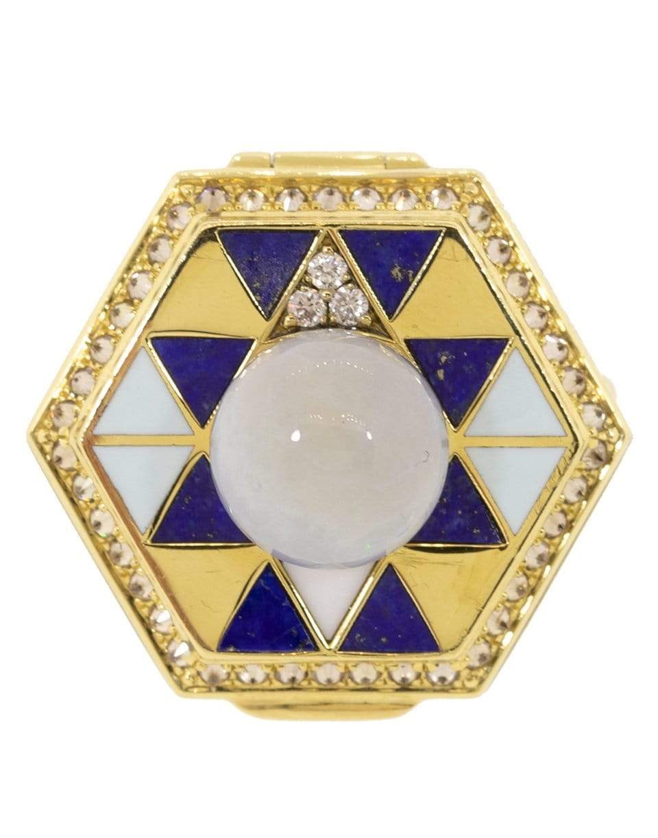 HARWELL GODFREY-Pearl Top Lapis and Diamond Poison Ring-YELLOW GOLD